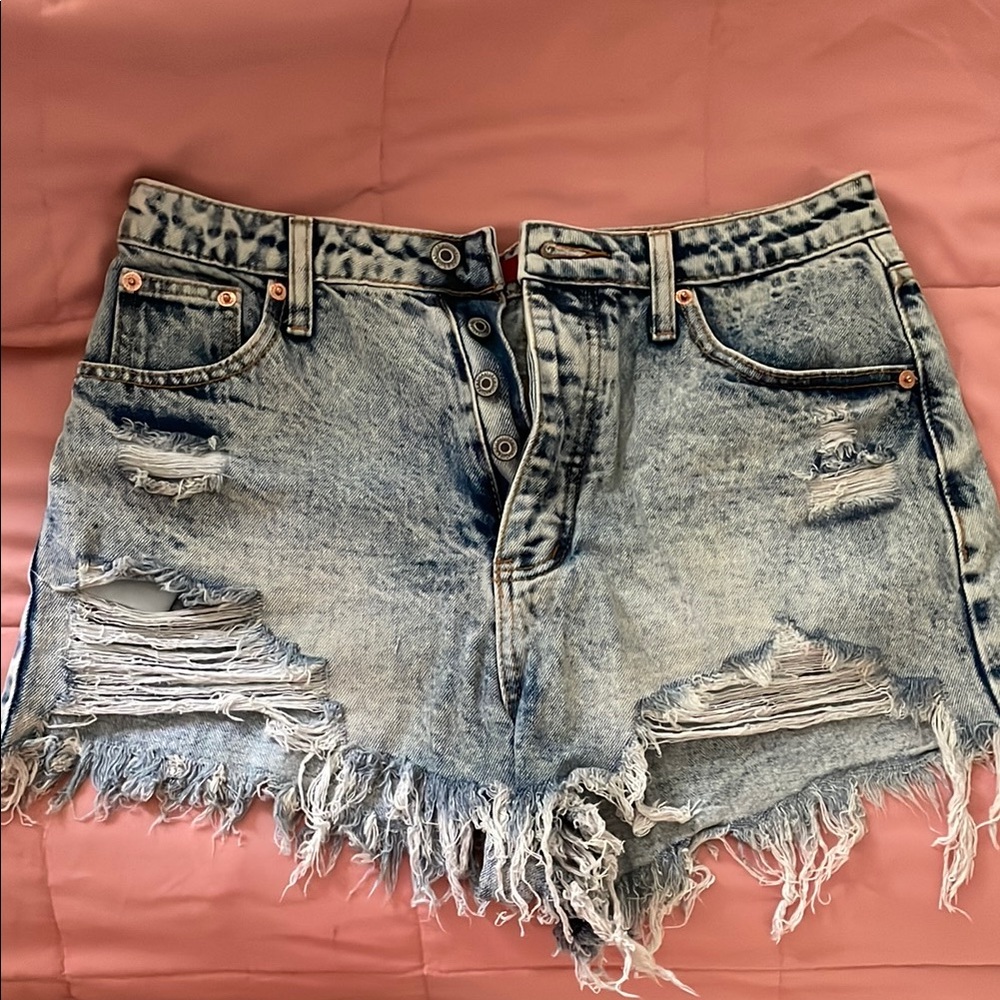 Signature8 Blue Jean Shorts Distressed High-Waisted